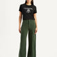 Women's High Rise Olive Green Wide Leg Fit Cargo Trouser - Front View