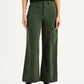 Women's High Rise Olive Green Wide Leg Fit Cargo Trouser - Front View