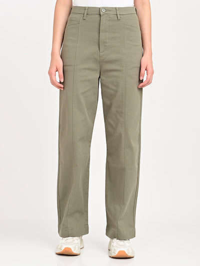 Women's Olive Loose Fit High Rise Trousers