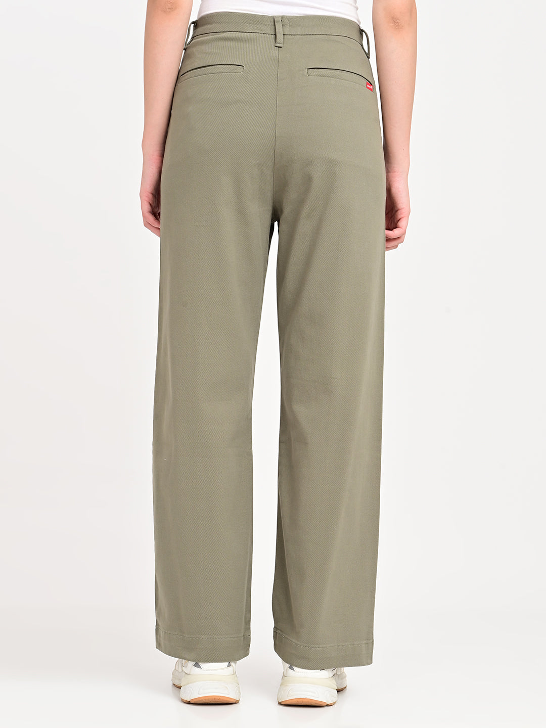 Women's Olive Loose Fit High Rise Trousers - bac View