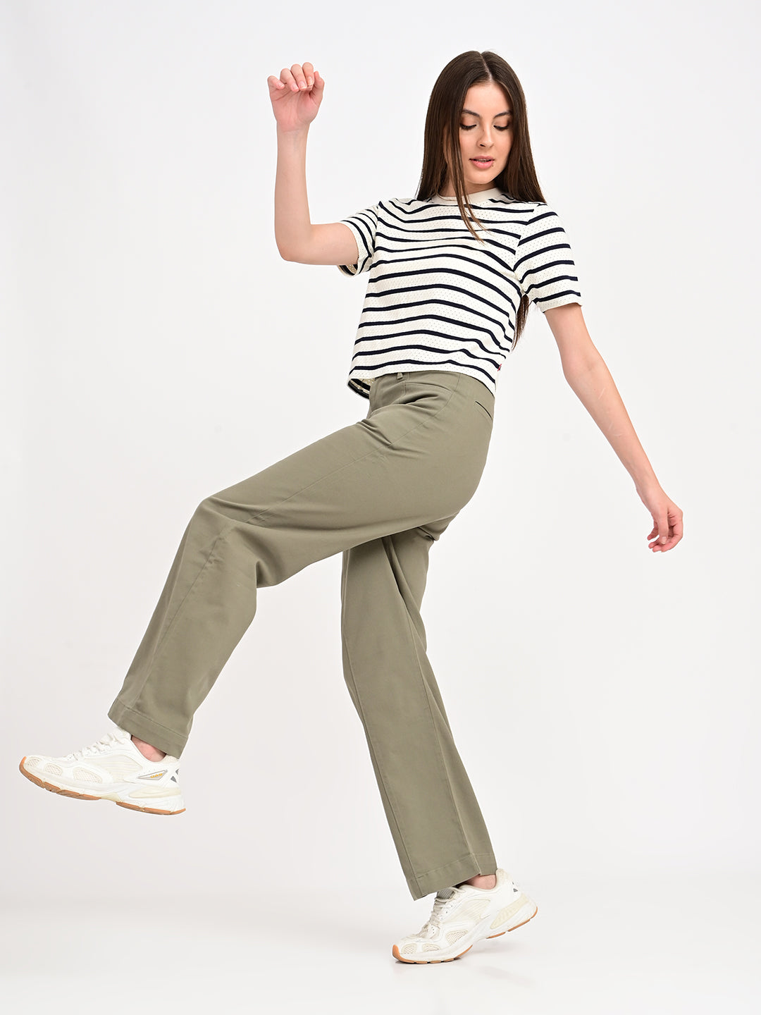 Women's Olive Loose Fit High Rise Trousers - 6 View