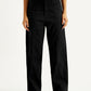Women's Black Loose Fit Mid Rise Trousers - Front View