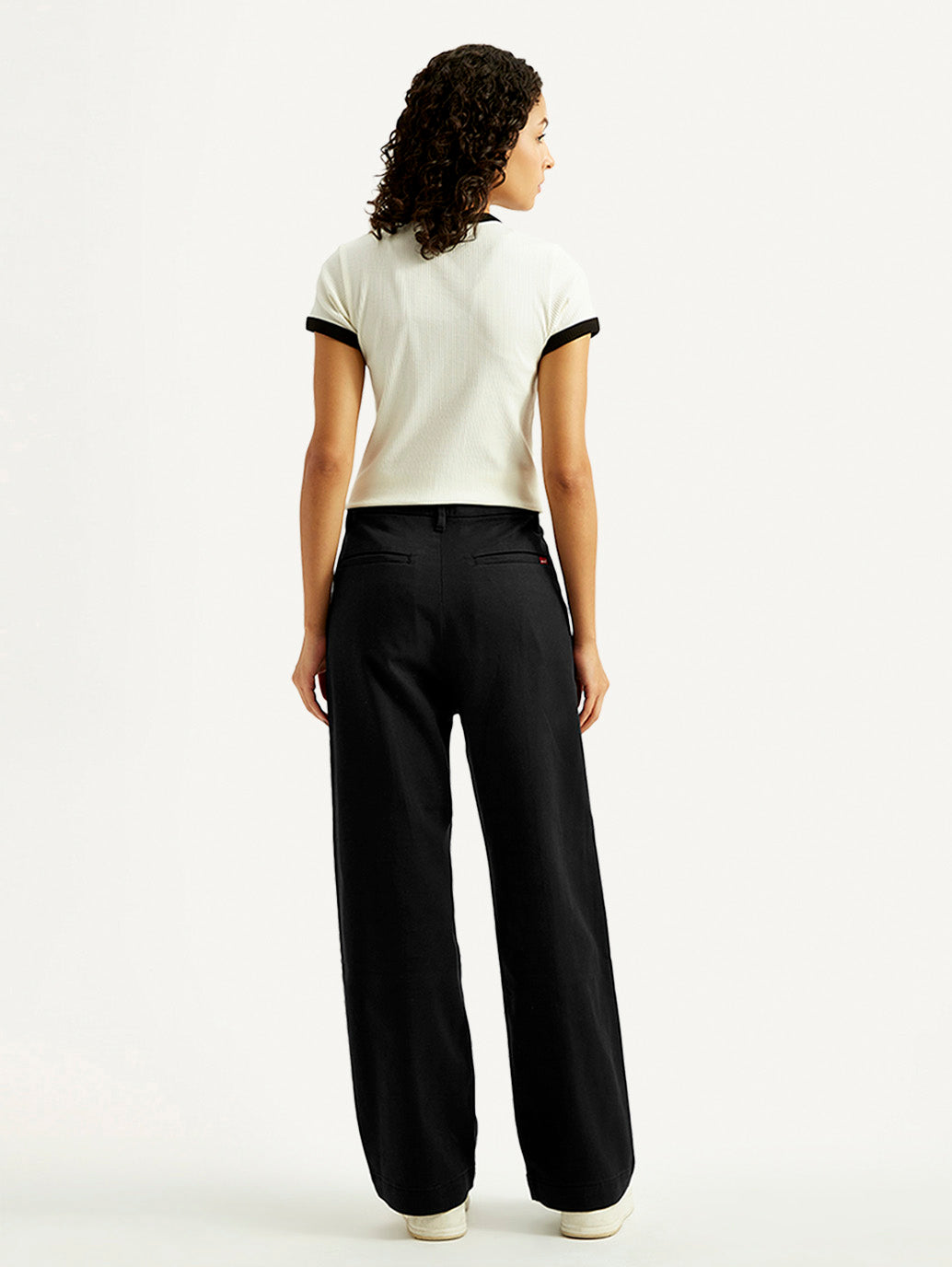 Women's Black Loose Fit Mid Rise Trousers - Back View