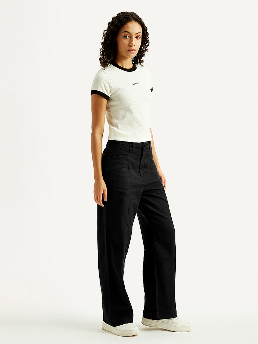 Women's Black Loose Fit Mid Rise Trousers - Side View