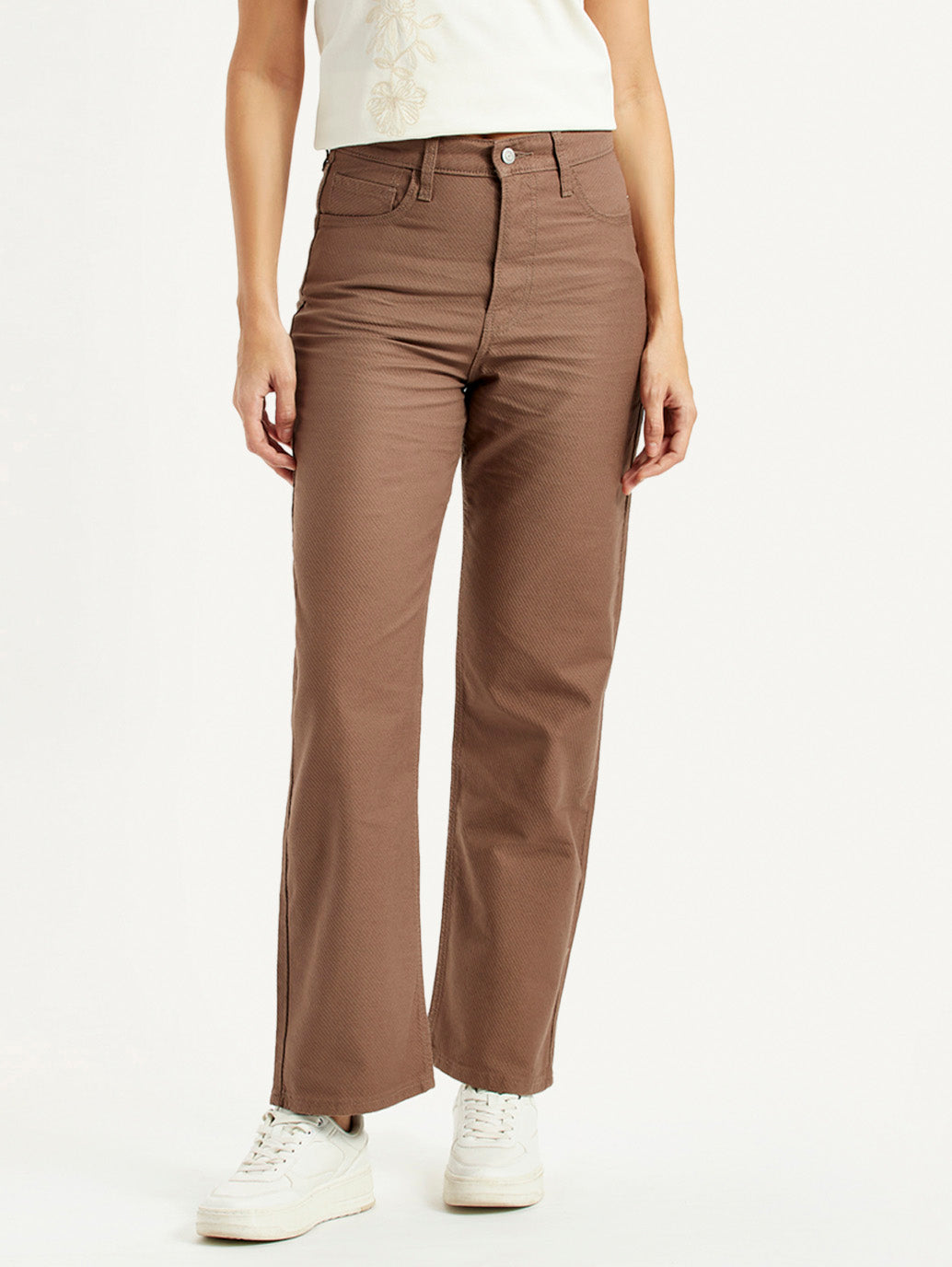 Women's Brown Ribcage Straight Fit High Rise Jeans - Front View