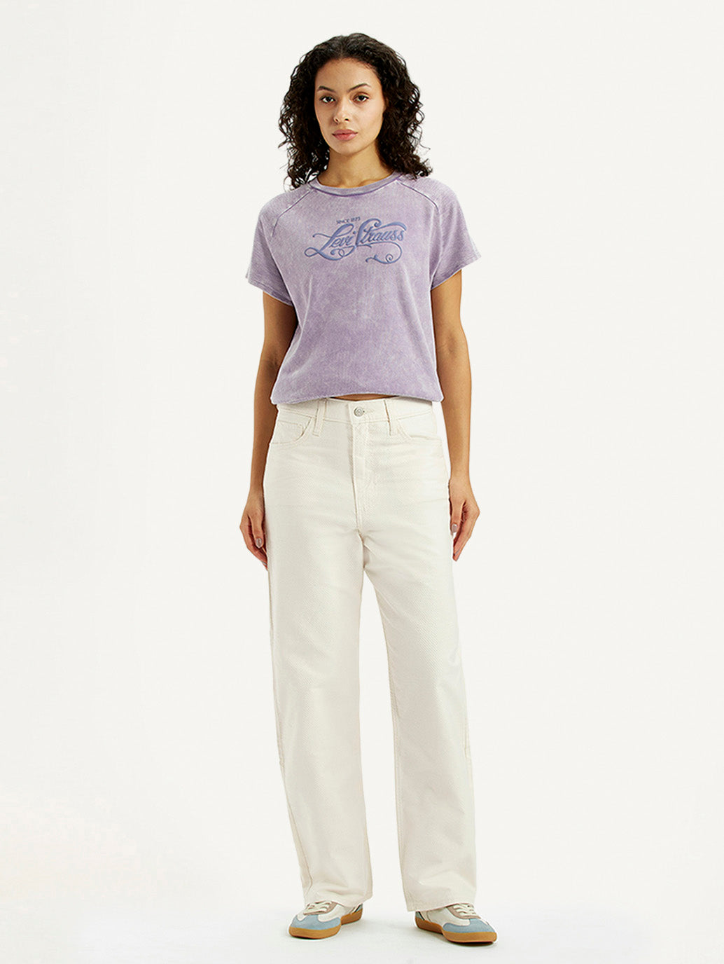 Women's Off White Ribcage Straight Fit High Rise Jeans - Front View