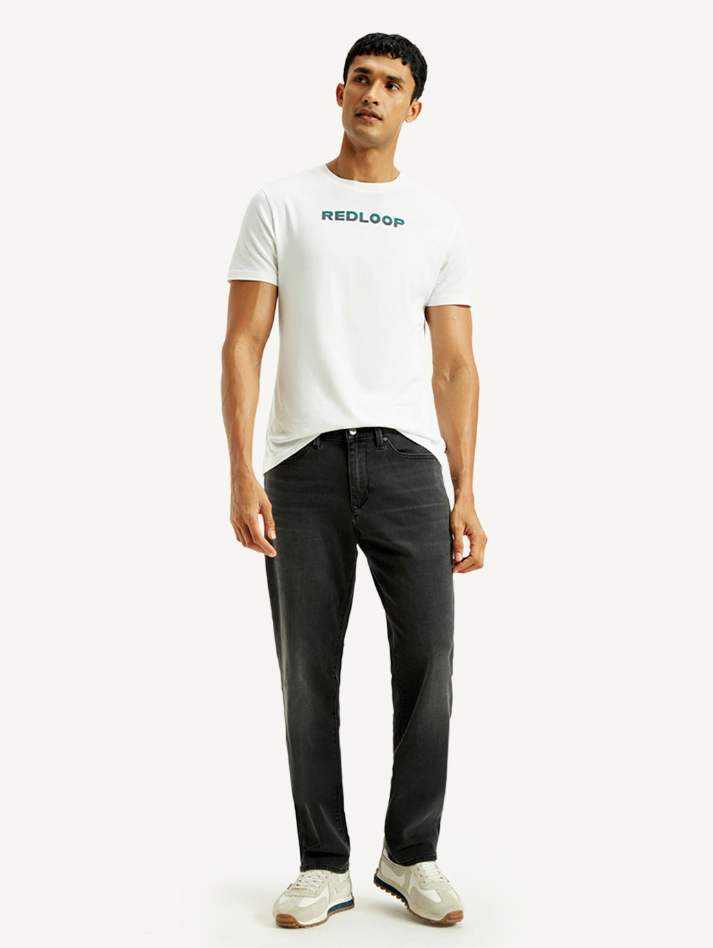 Men's Redloop 541 Black Athletic Tapered Fit Mid Rise Jeans - Styleshot View