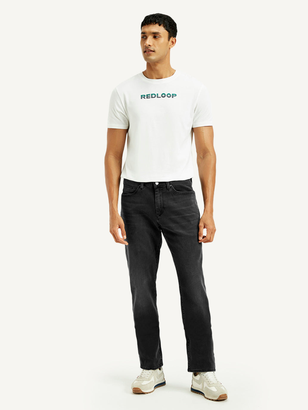 Men's Redloop 541 Black Athletic Tapered Fit Mid Rise Jeans - Front View