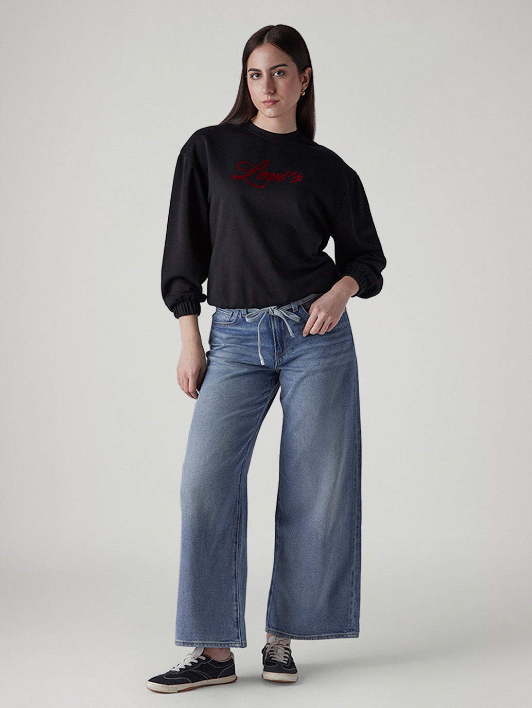 Women's Light Indigo Baggy Fit High Rise Cinched Jeans