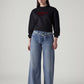 Women's Light Indigo Baggy Fit High Rise Cinched Jeans - Front View