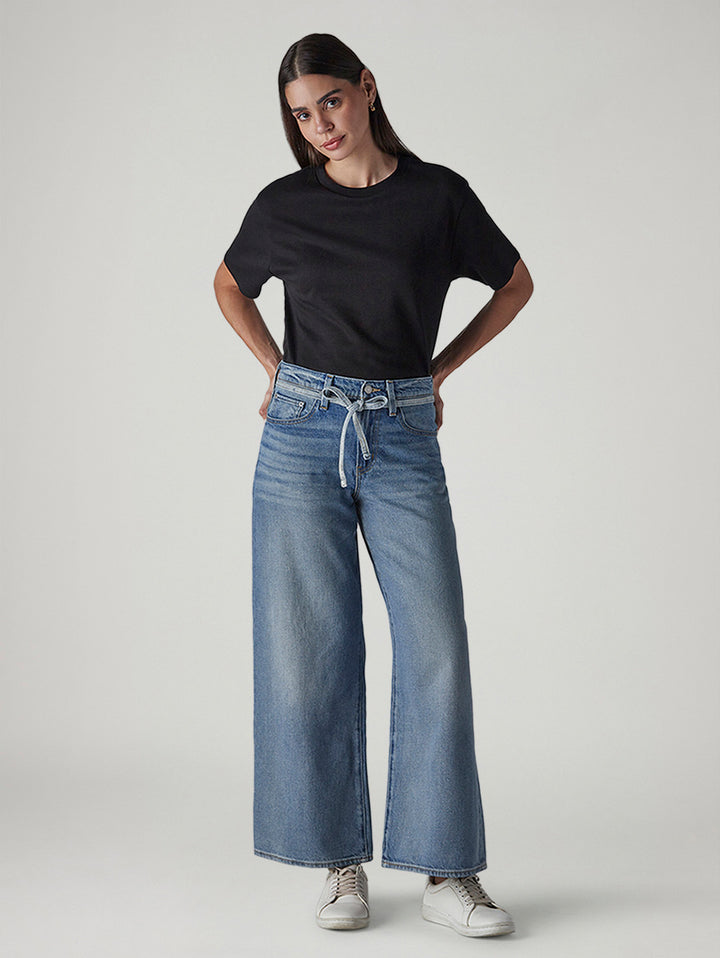 Women's Light Indigo Baggy Fit High Rise Cinched Jeans