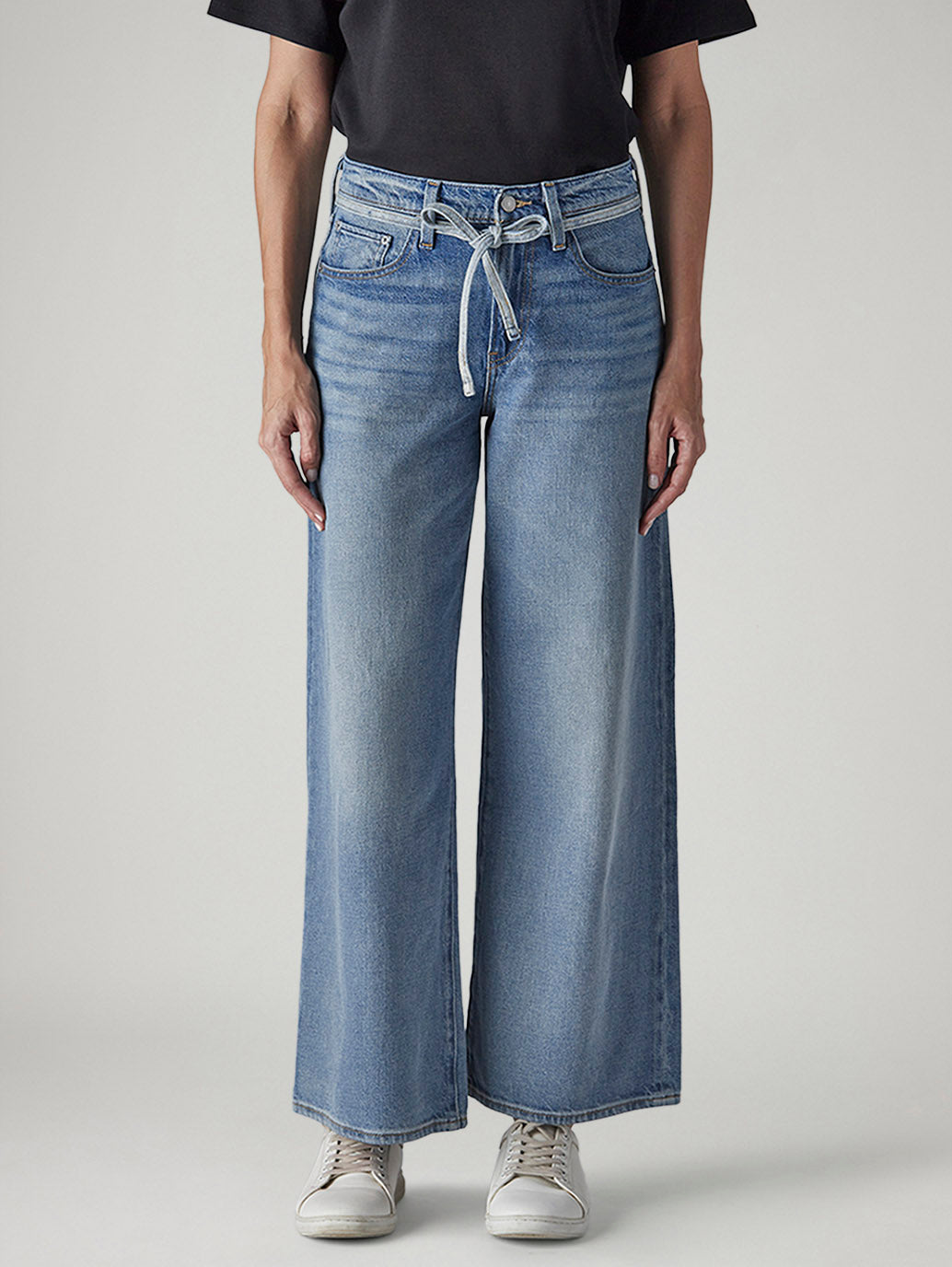 Women's Light Indigo Baggy Fit High Rise Cinched Jeans - d8deaa9b-137c-40f3-8d41-8dd5b57a26aa View