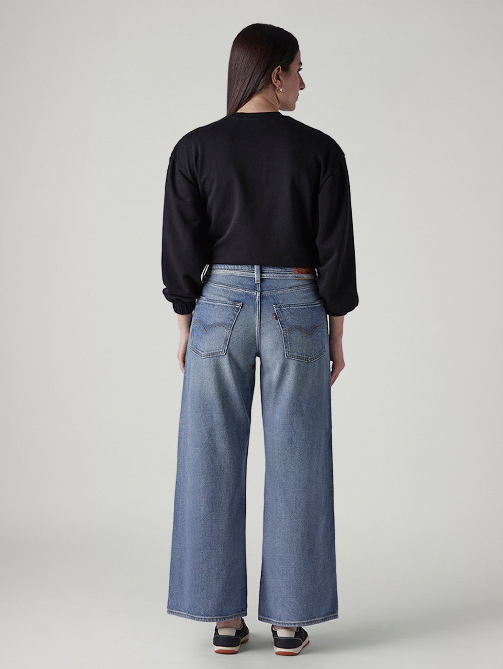 Women's Light Indigo Baggy Fit High Rise Cinched Jeans - Back View
