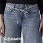 Women's Light Indigo Baggy Fit High Rise Cinched Jeans - Detail View