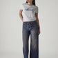 Women's Dark Indigo Baggy Fit High Rise Cinched Jeans - Styleshot View