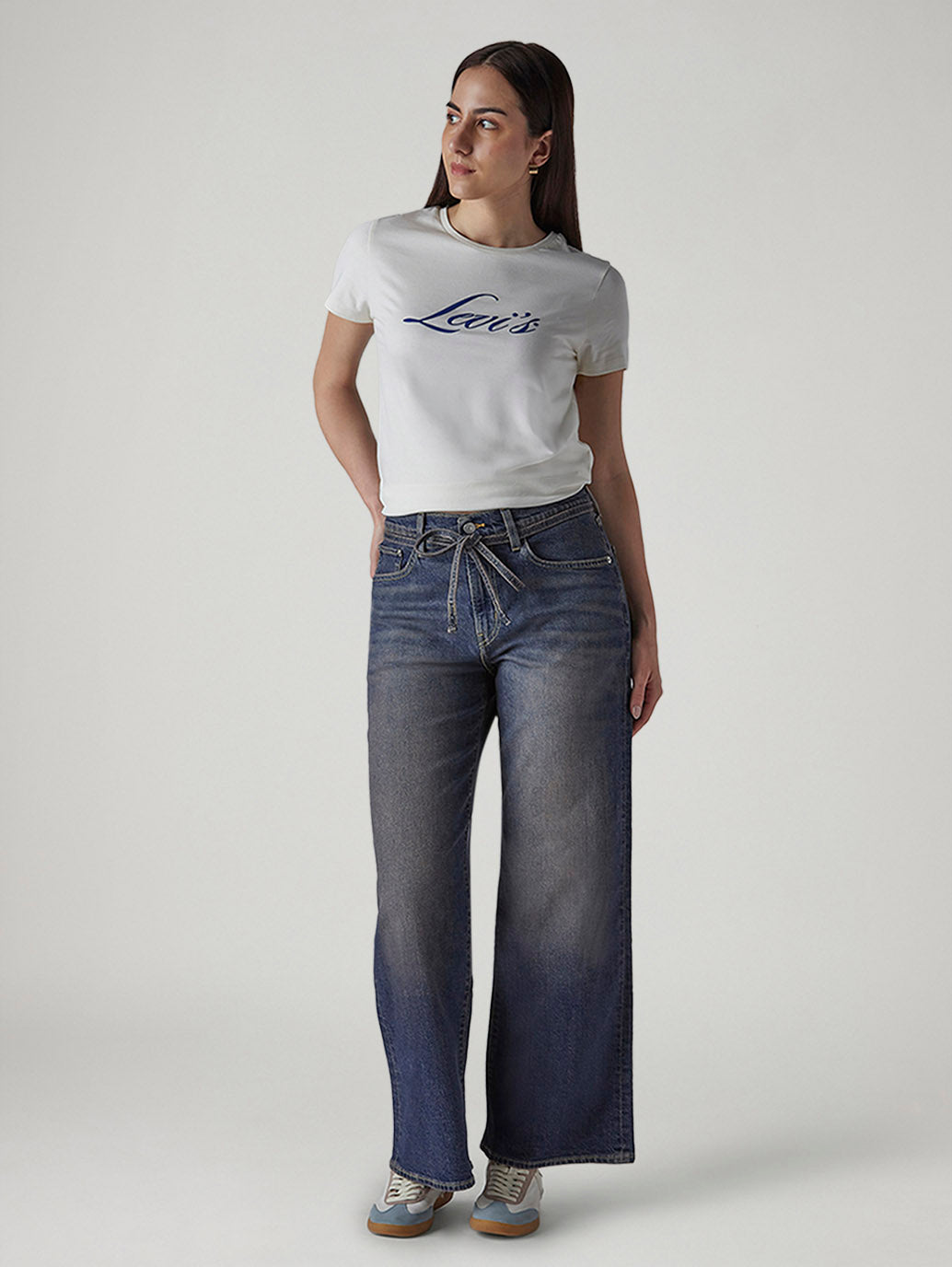 Women's Dark Indigo Baggy Fit High Rise Cinched Jeans