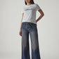 Women's Dark Indigo Baggy Fit High Rise Cinched Jeans - Front View