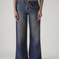 Women's Dark Indigo Baggy Fit High Rise Cinched Jeans - Front View
