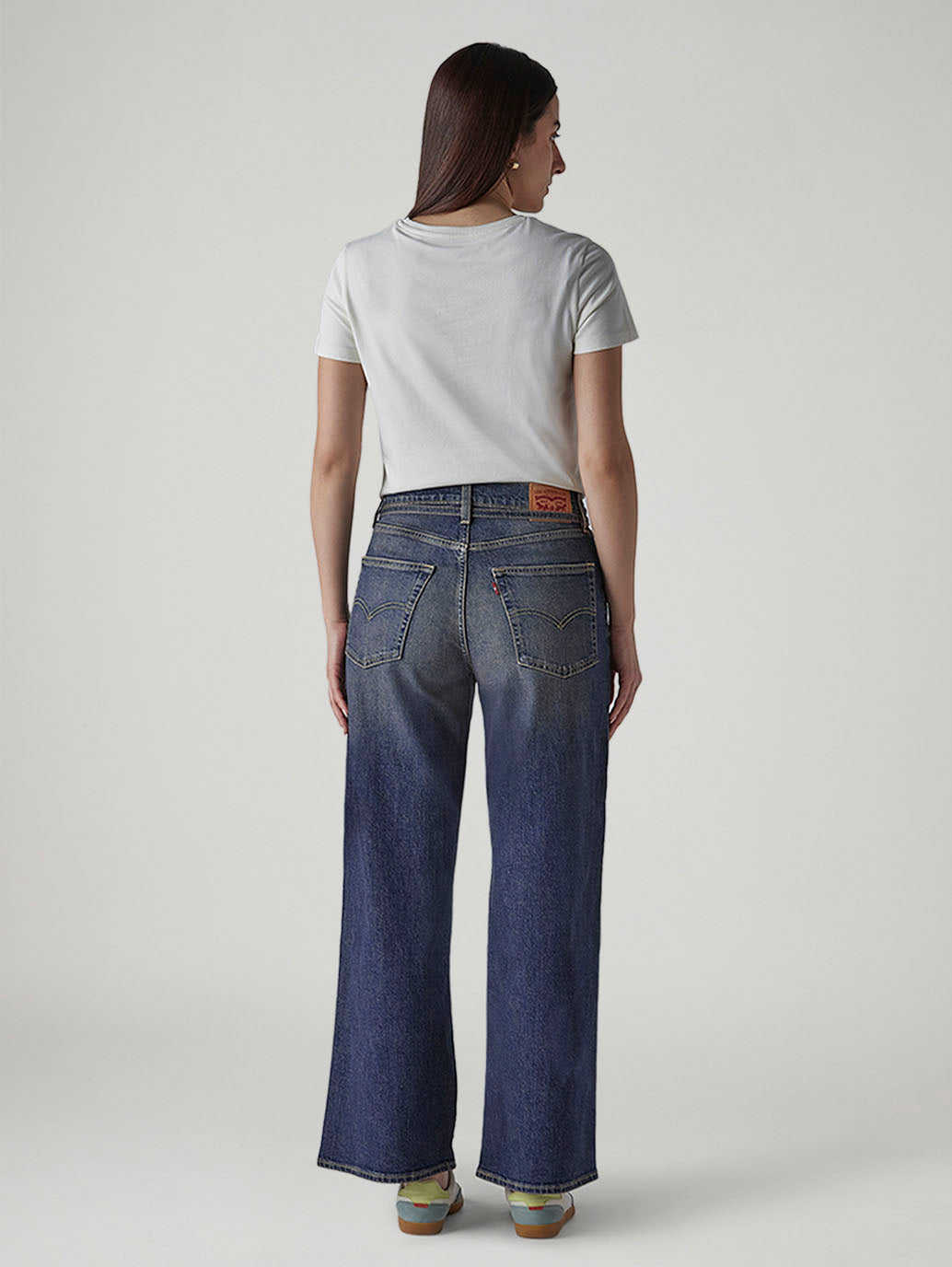 Women's Dark Indigo Baggy Fit High Rise Cinched Jeans - Back View