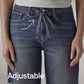 Women's Dark Indigo Baggy Fit High Rise Cinched Jeans - Detail View