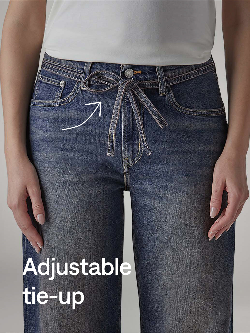 Women's Dark Indigo Baggy Fit High Rise Cinched Jeans - Detail View