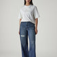 Women's Med Indigo Baggy Fit High Rise Cinched Jeans - Front View