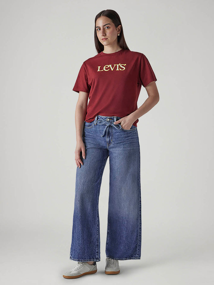 Women's Med Indigo Baggy Fit High Rise Cinched Jeans