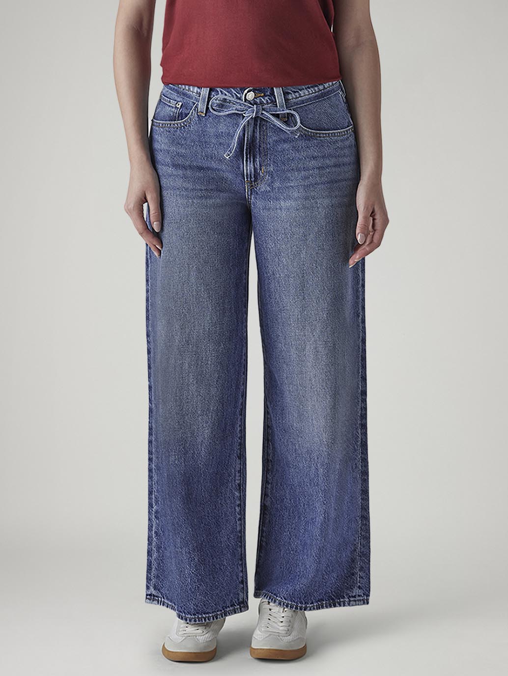 Women's Med Indigo Baggy Fit High Rise Cinched Jeans - 20 View