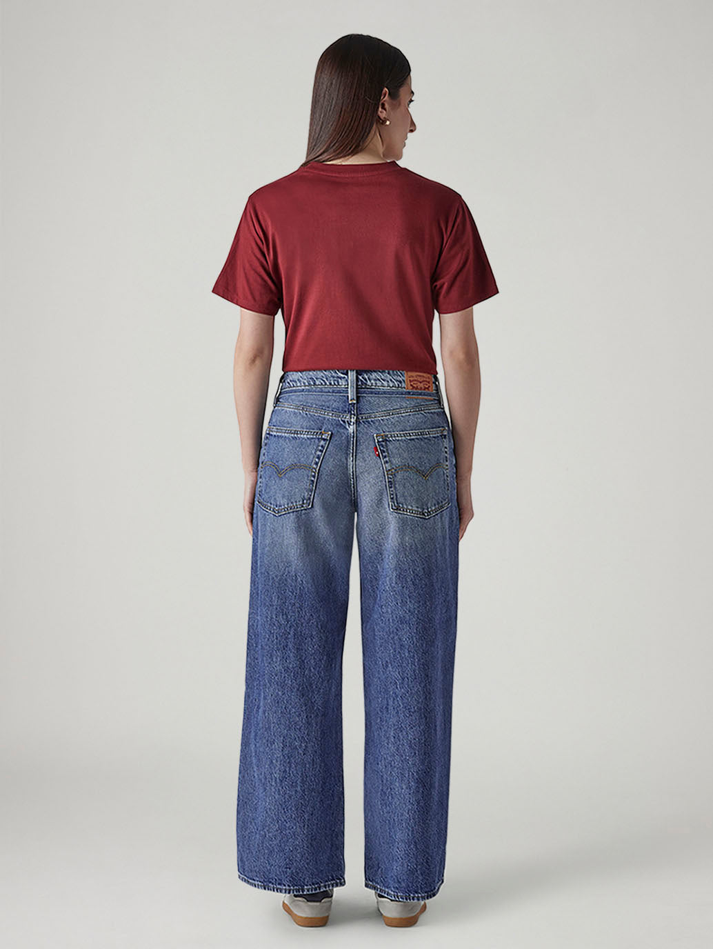 Women's Blue Baggy Fit High Rise Cinched Jeans - 20 View