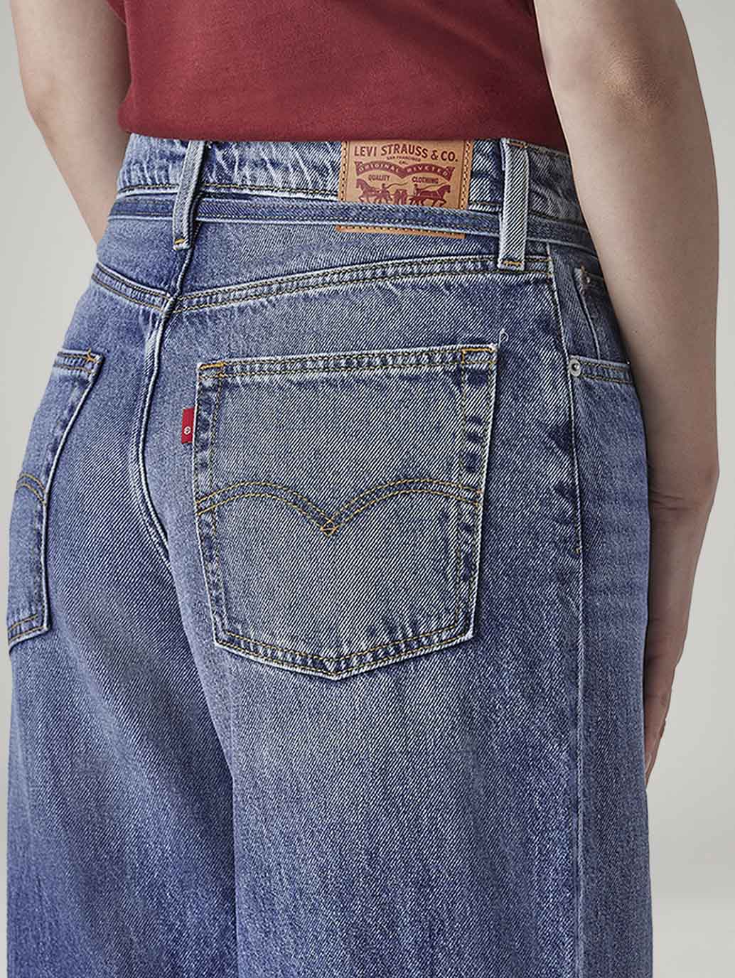 Women's Med Indigo Baggy Fit High Rise Cinched Jeans - 20 View