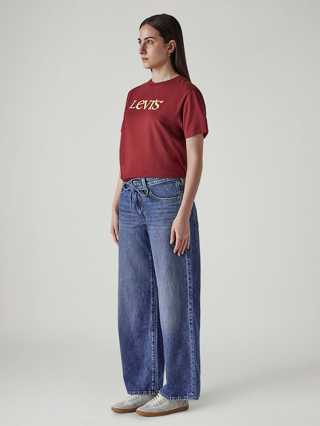Women's Med Indigo Baggy Fit High Rise Cinched Jeans - 20 View