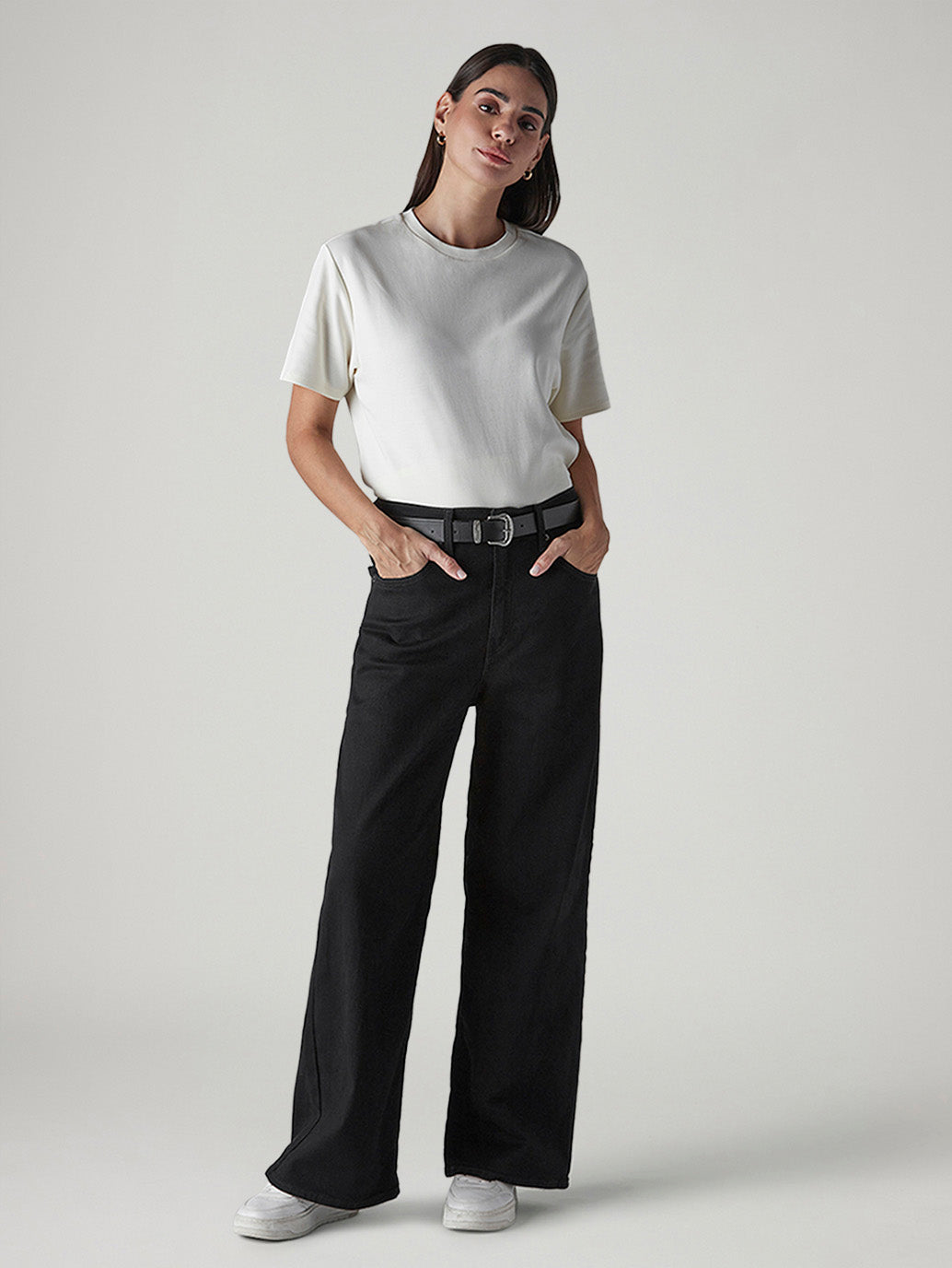 Women's Black Baggy Fit High Rise Cinched Jeans