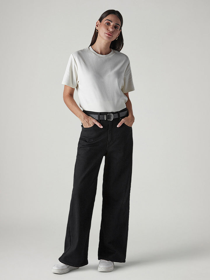 Women's Black Baggy Fit High Rise Cinched Jeans