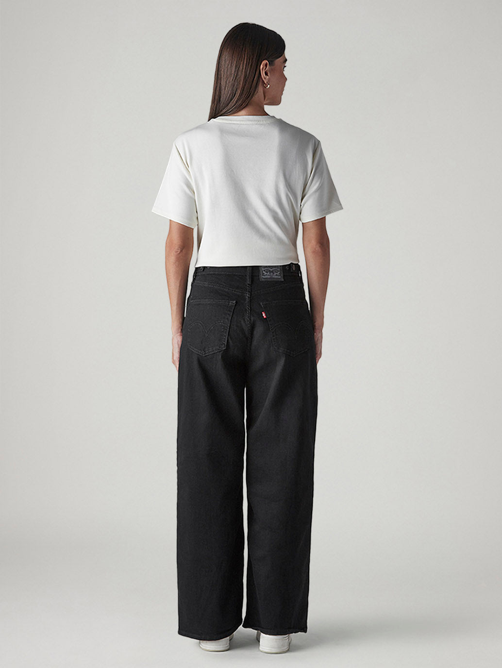 Women's Black Baggy Fit High Rise Cinched Jeans - Back View