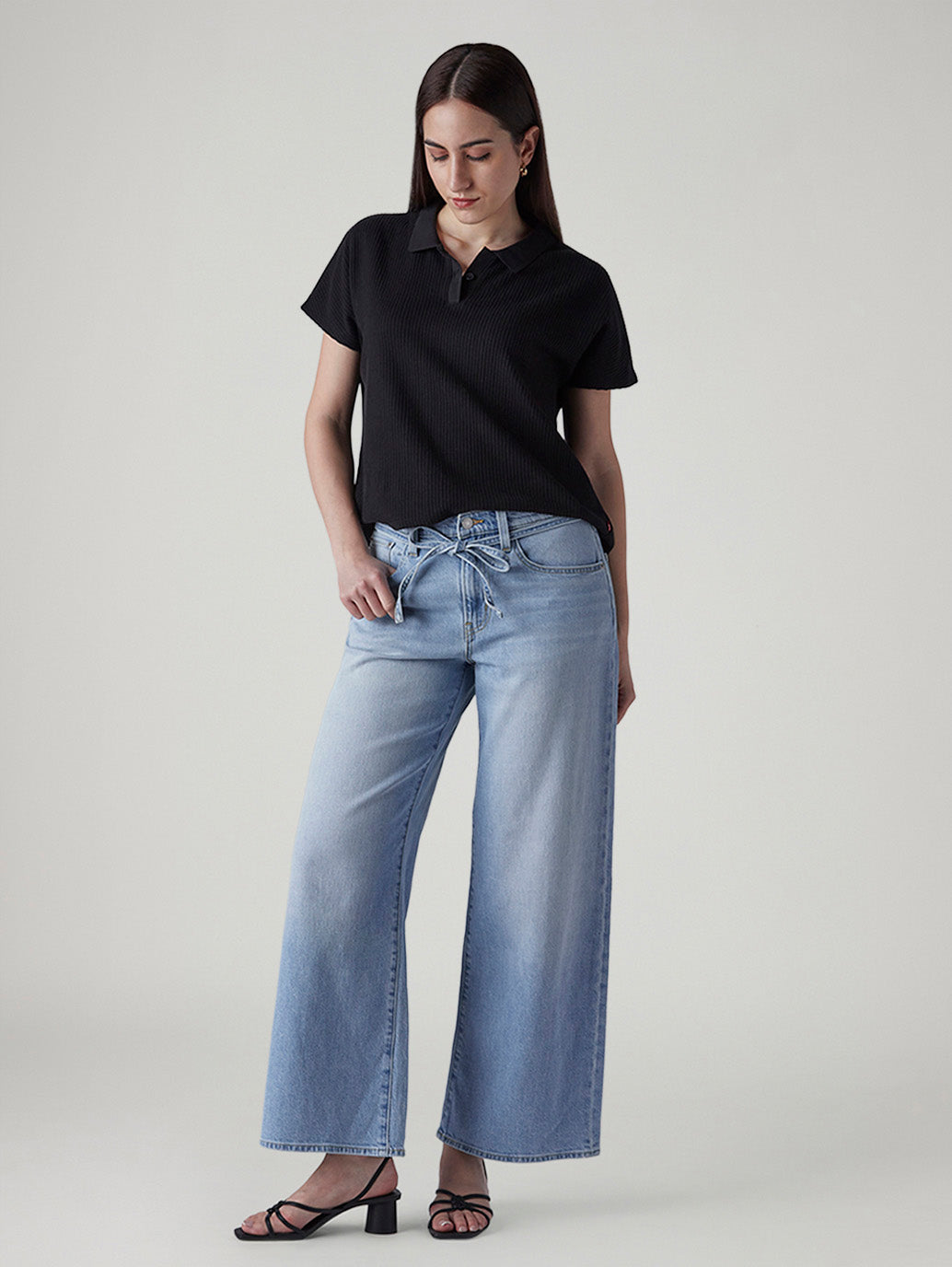 Women's Light Indigo Baggy Fit High Rise Cinched Jeans