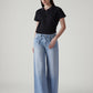 Women's Light Indigo Baggy Fit High Rise Cinched Jeans - Front View