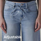 Women's Light Indigo Baggy Fit High Rise Cinched Jeans - Detail View