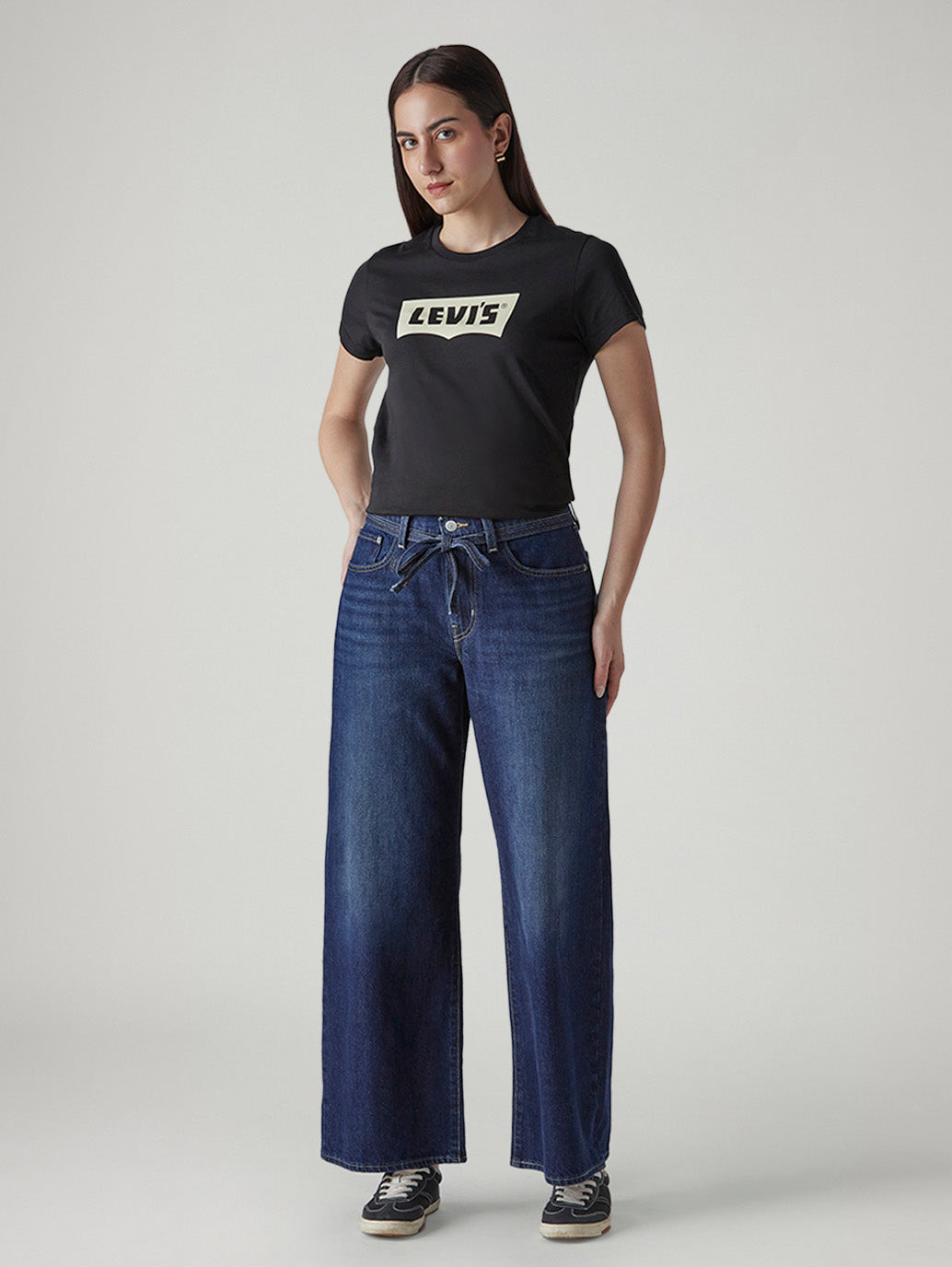 Women's Dark Indigo Baggy Fit High Rise Cinched Jeans
