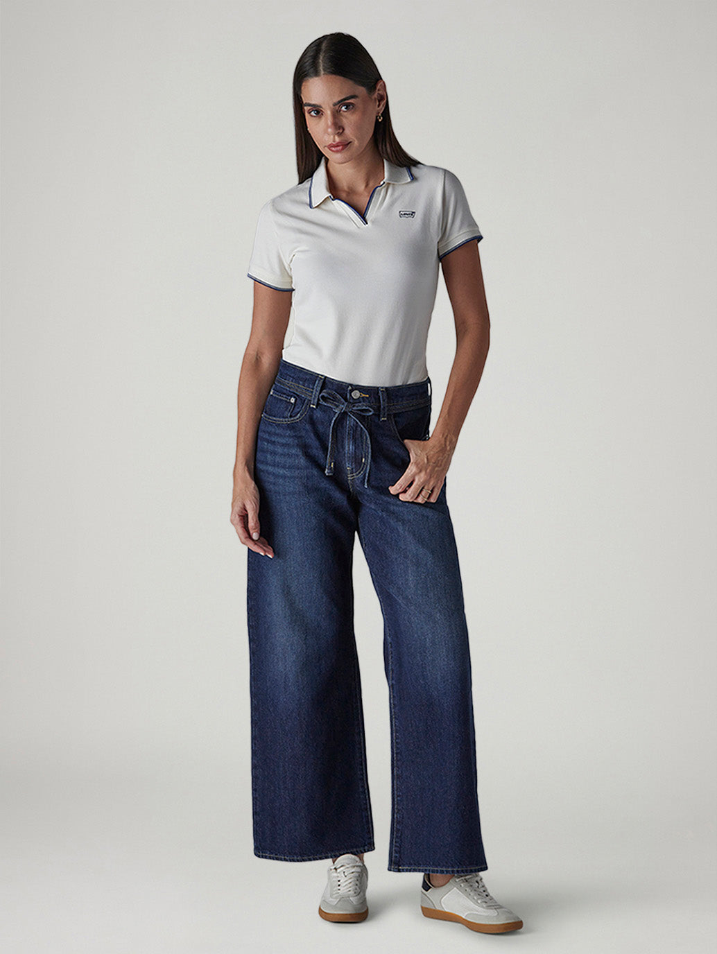 Women's Dark Indigo Baggy Fit High Rise Cinched Jeans