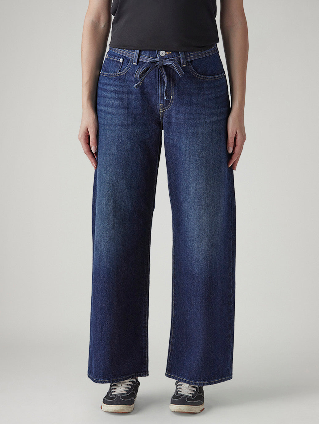 Women's Dark Indigo Baggy Fit High Rise Cinched Jeans - Front View