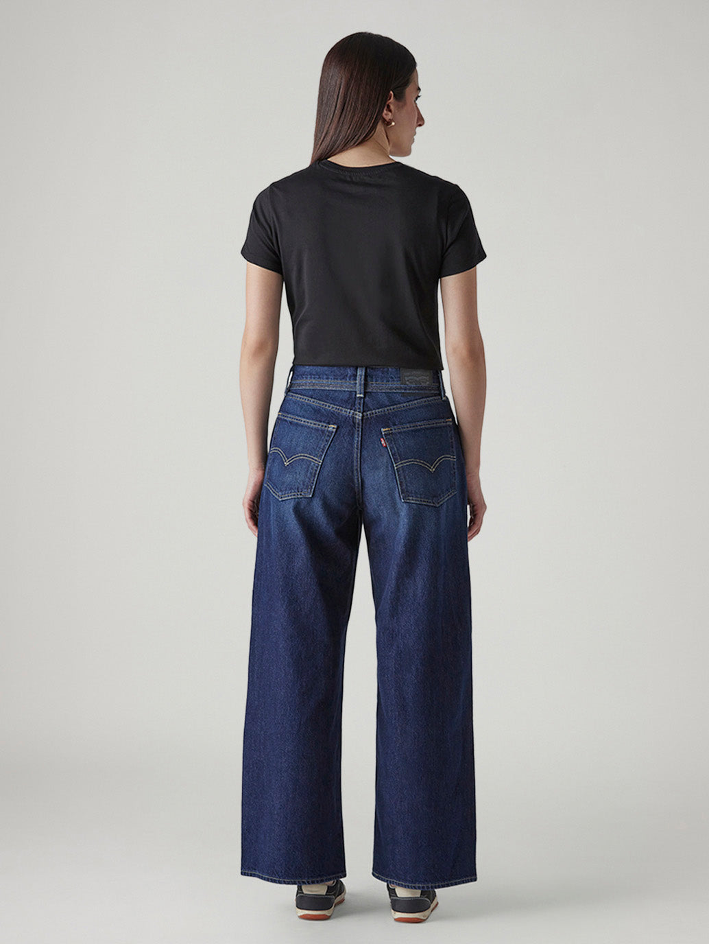 Women's Dark Indigo Baggy Fit High Rise Cinched Jeans - Back View