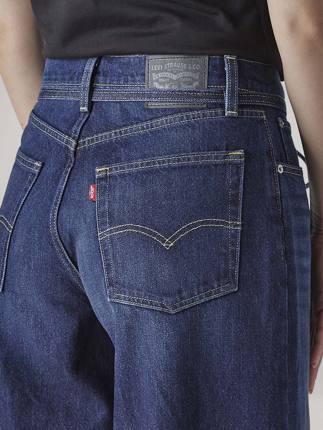 Women's Dark Indigo Baggy Fit High Rise Cinched Jeans - Detail View