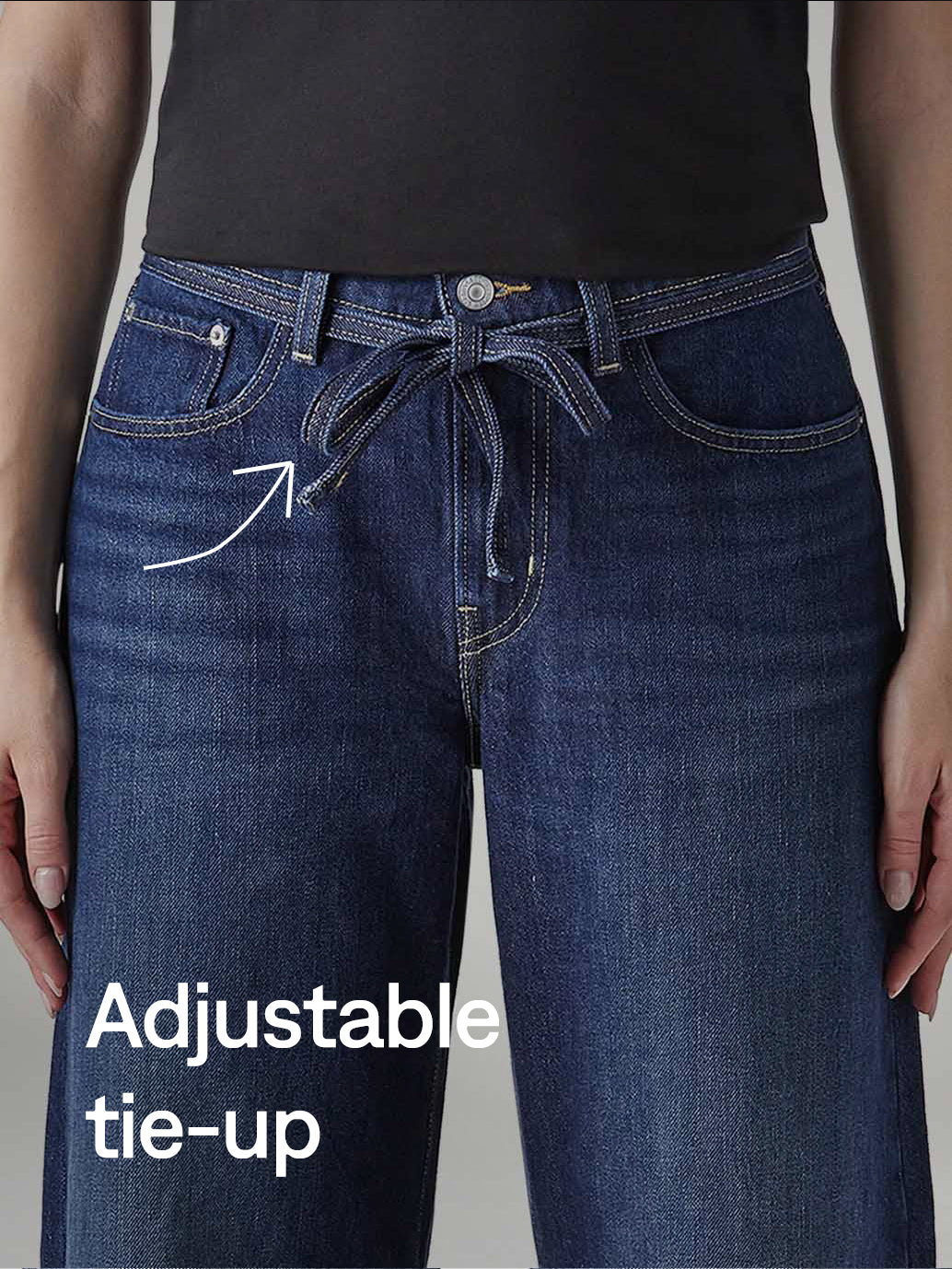 Women's Dark Indigo Baggy Fit High Rise Cinched Jeans - Detail View