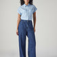 Women's Blue Baggy Fit High Rise Cinched Jeans - Front View