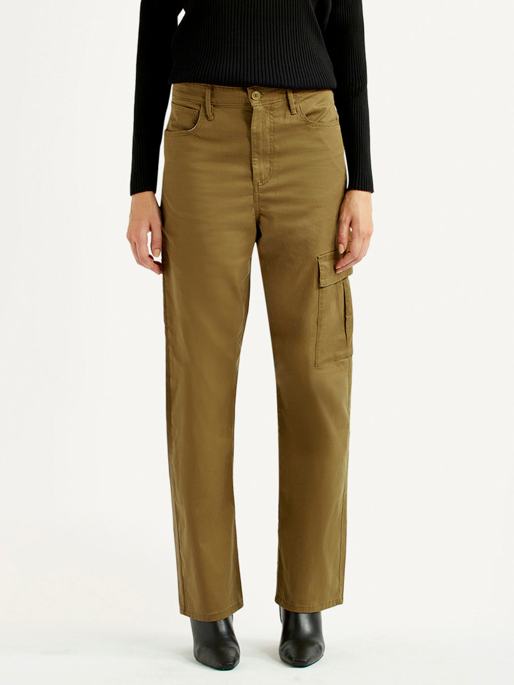 Women's Tan Ribcage Straight Fit High Rise Cargo Trousers - Front View