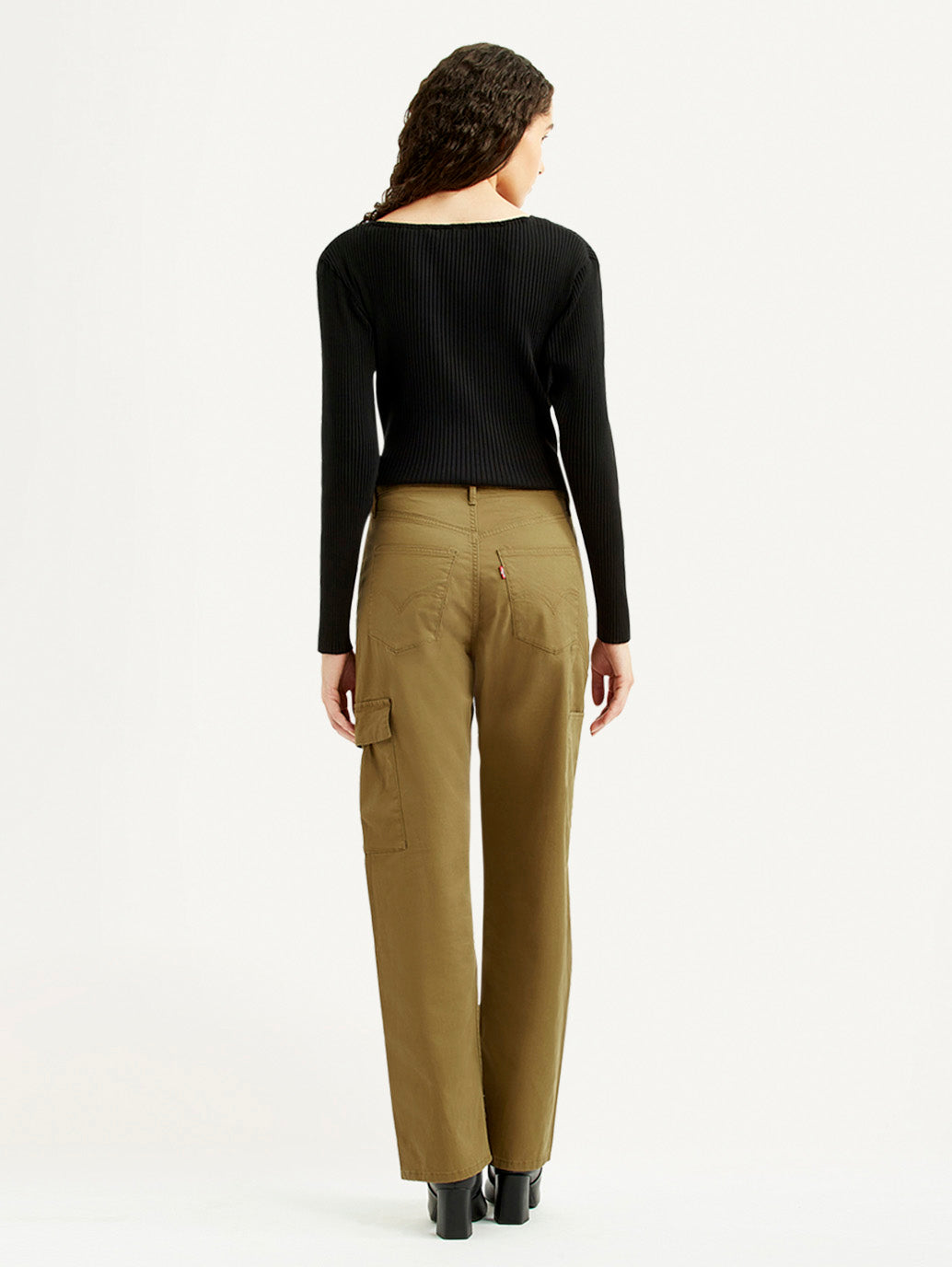Women's Tan Ribcage Straight Fit High Rise Cargo Trousers - Back View