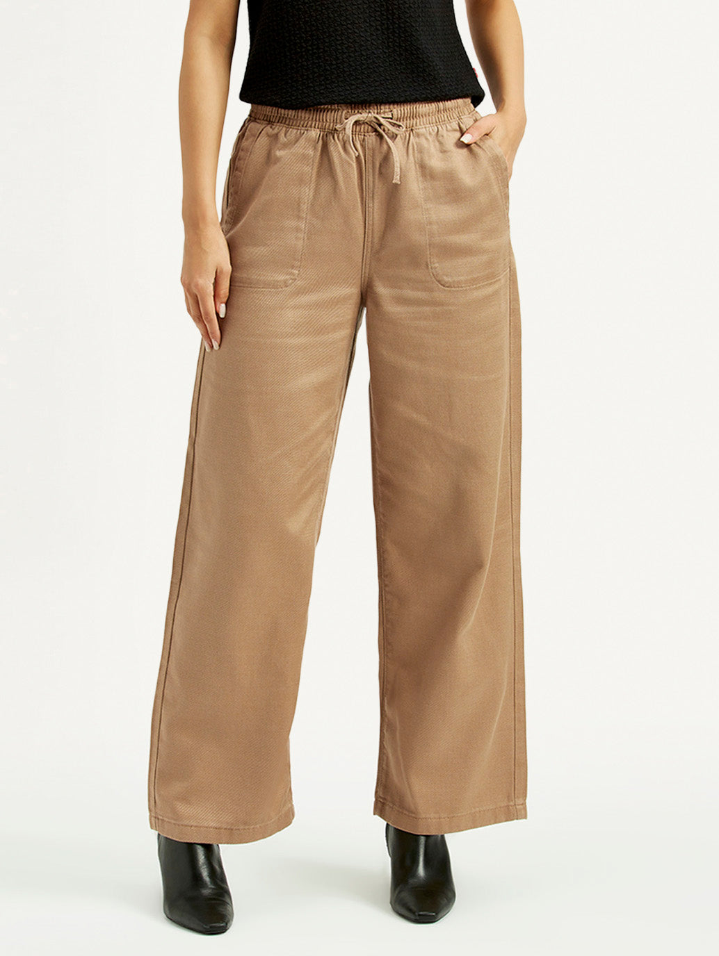 Women's Mid Rise Straight Fit Khaki Trousers - Front View