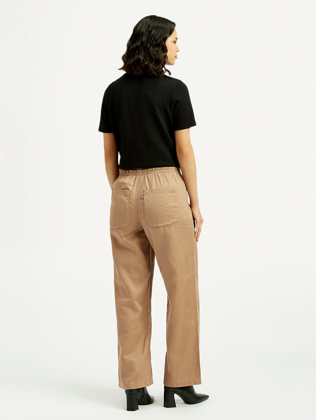 Women's Mid Rise Straight Fit Khaki Trousers - Back View