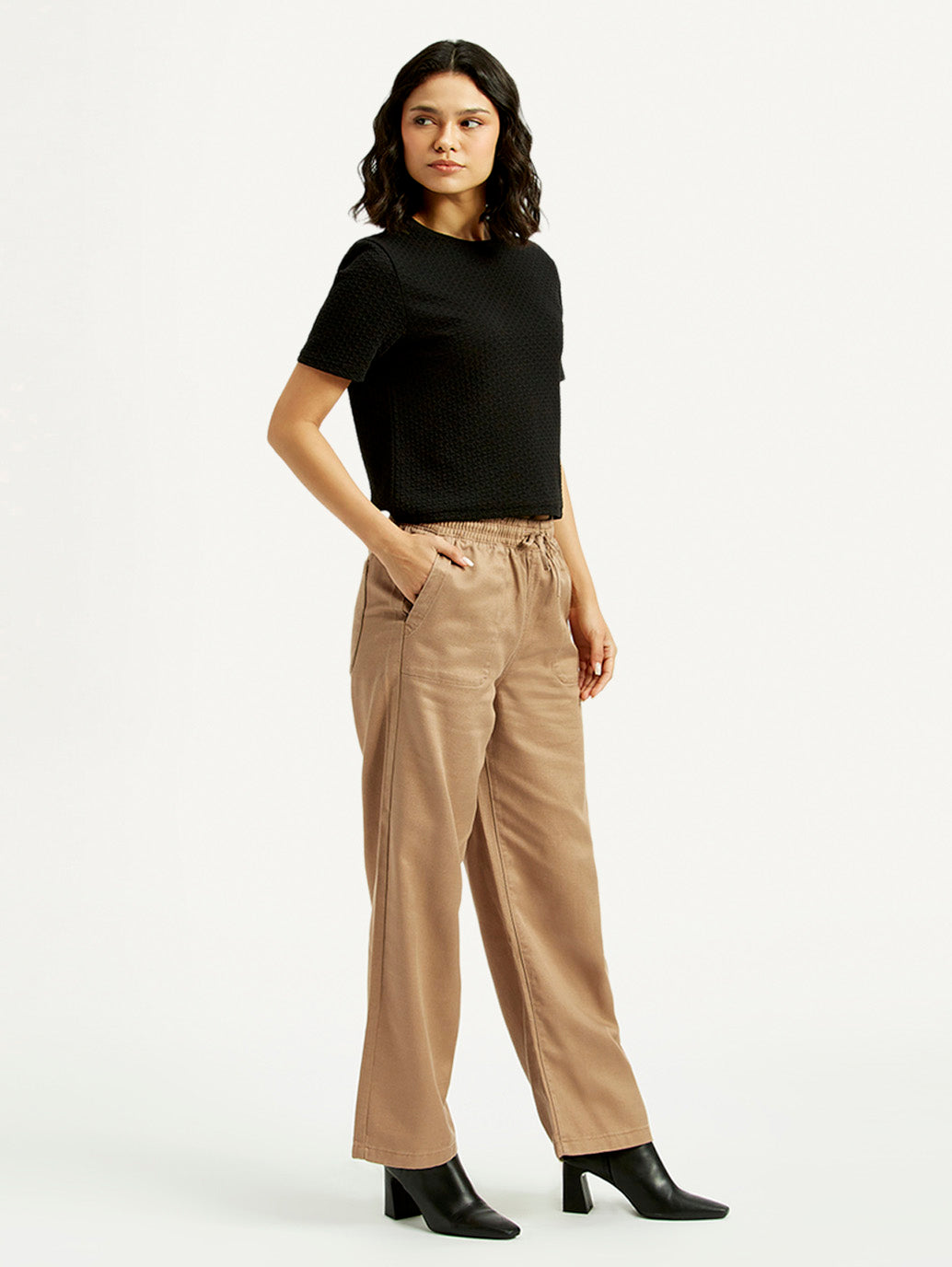 Women's Mid Rise Straight Fit Khaki Trousers - Side View