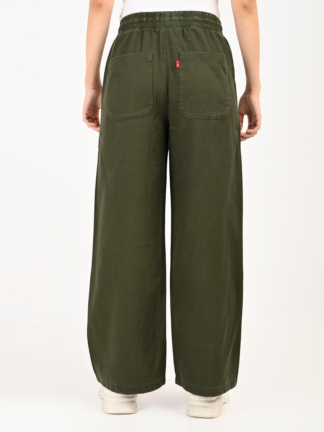 Women's High Rise Olive Regular Fit Parallel Trousers - back View